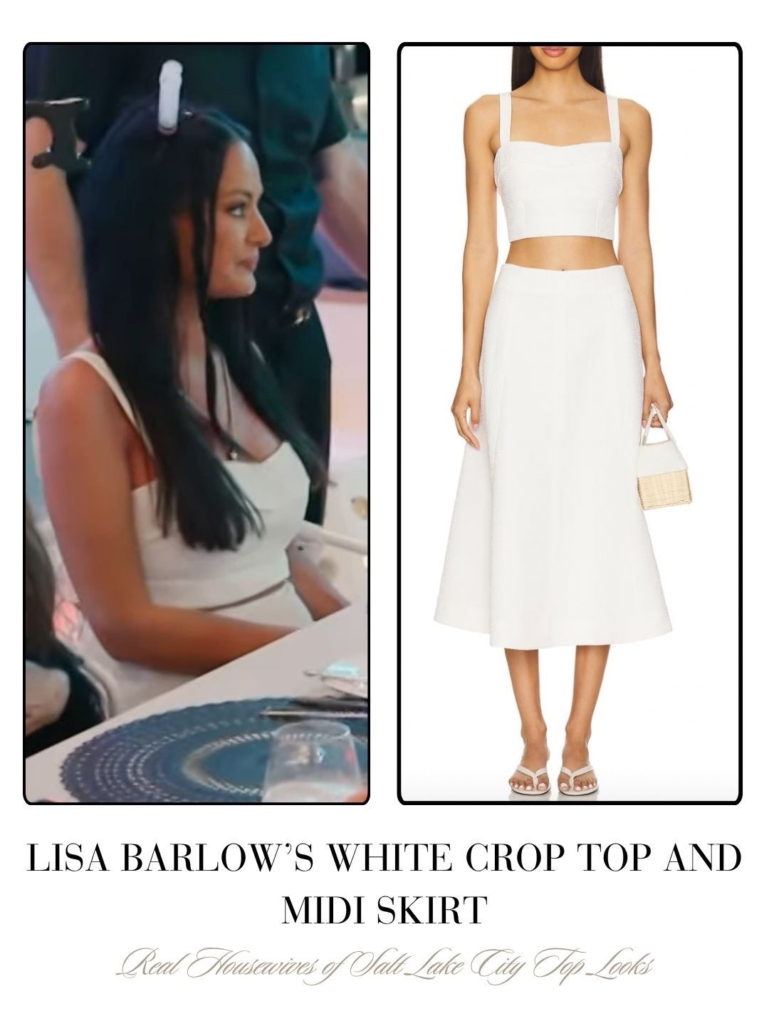 Lisa Barlow’s White Crop Top and Midi Skirt 