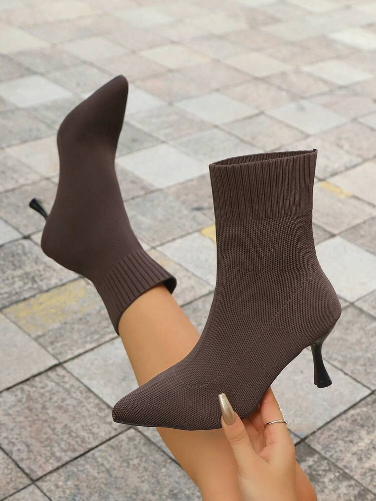 Women's Casual Comfortable Elegant Fashion Slim Fit Elastic High Heel Ankle Boots, Suitable For Spring, Autumn And Winter | SHEIN