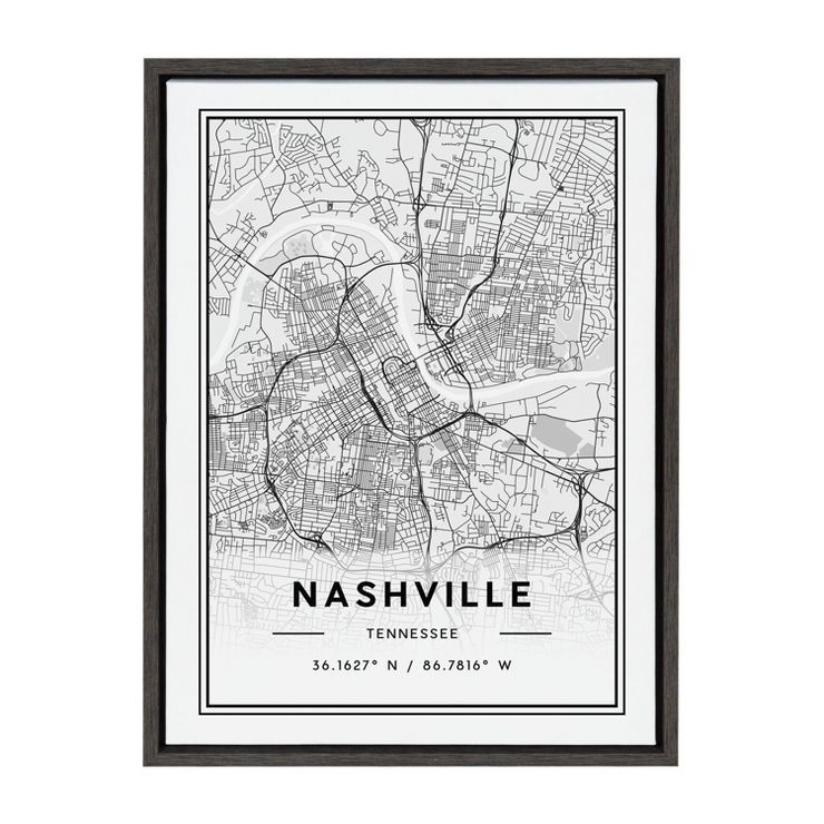 18" x 24" Sylvie Nashville Modern Map by Jake Goossen Framed Wall Canvas Gray - Kate & Laurel All... | Target