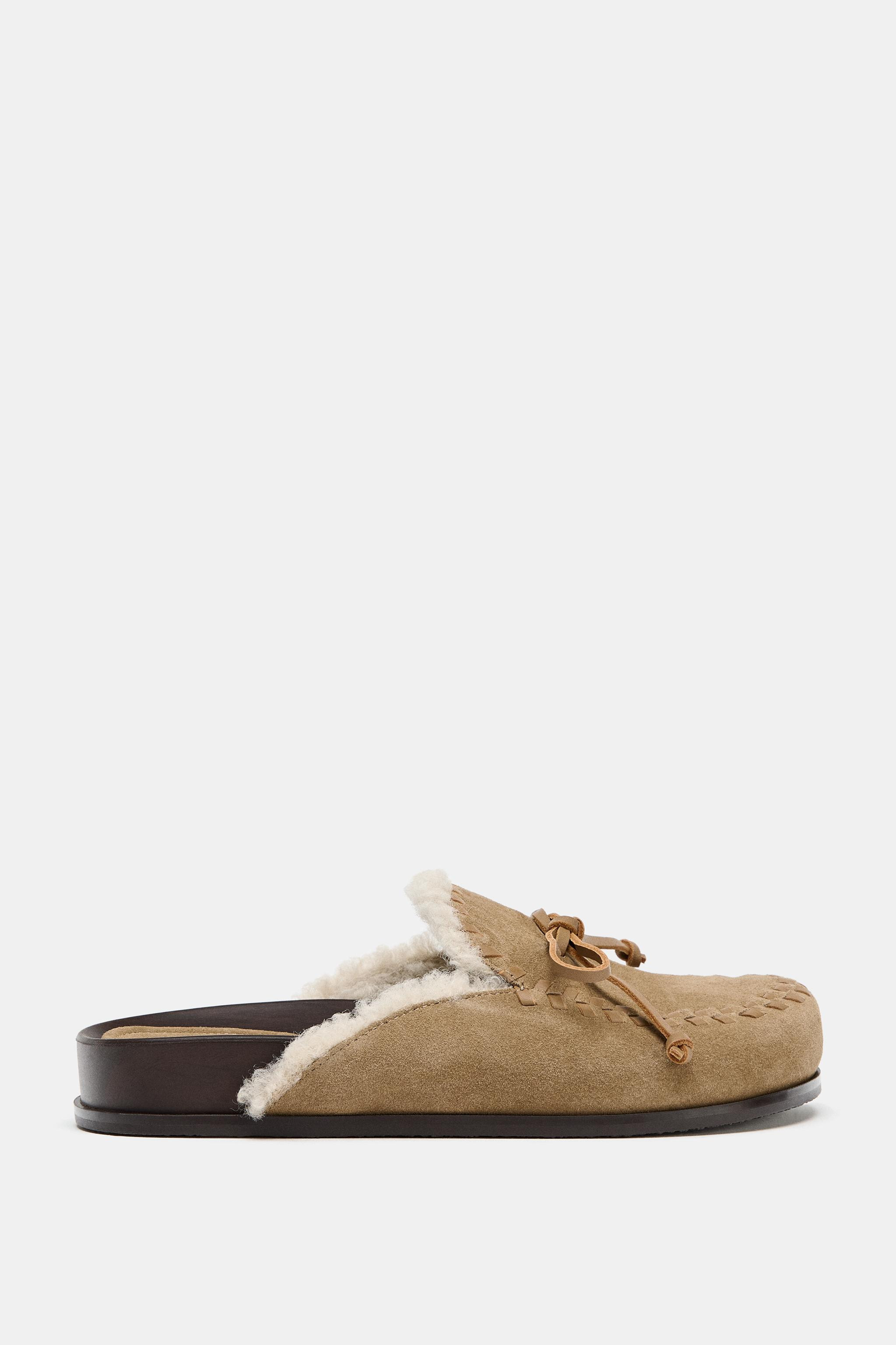 LEATHER SHEARLING EFFECT CLOGS | Zara UK