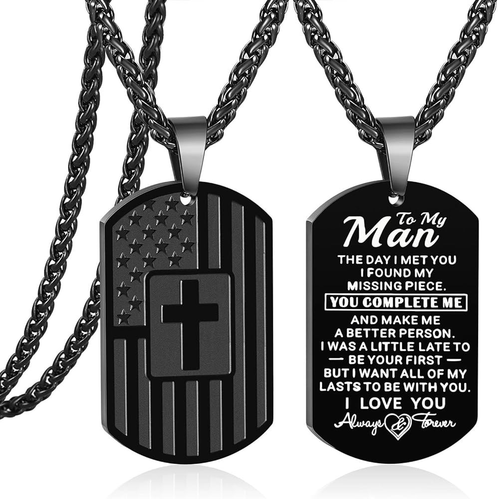 Zocomi Valentine’s Day Birthday Gifts for Husband Boyfriend Son, Dog Tag Flag Cross Necklace, P... | Amazon (US)