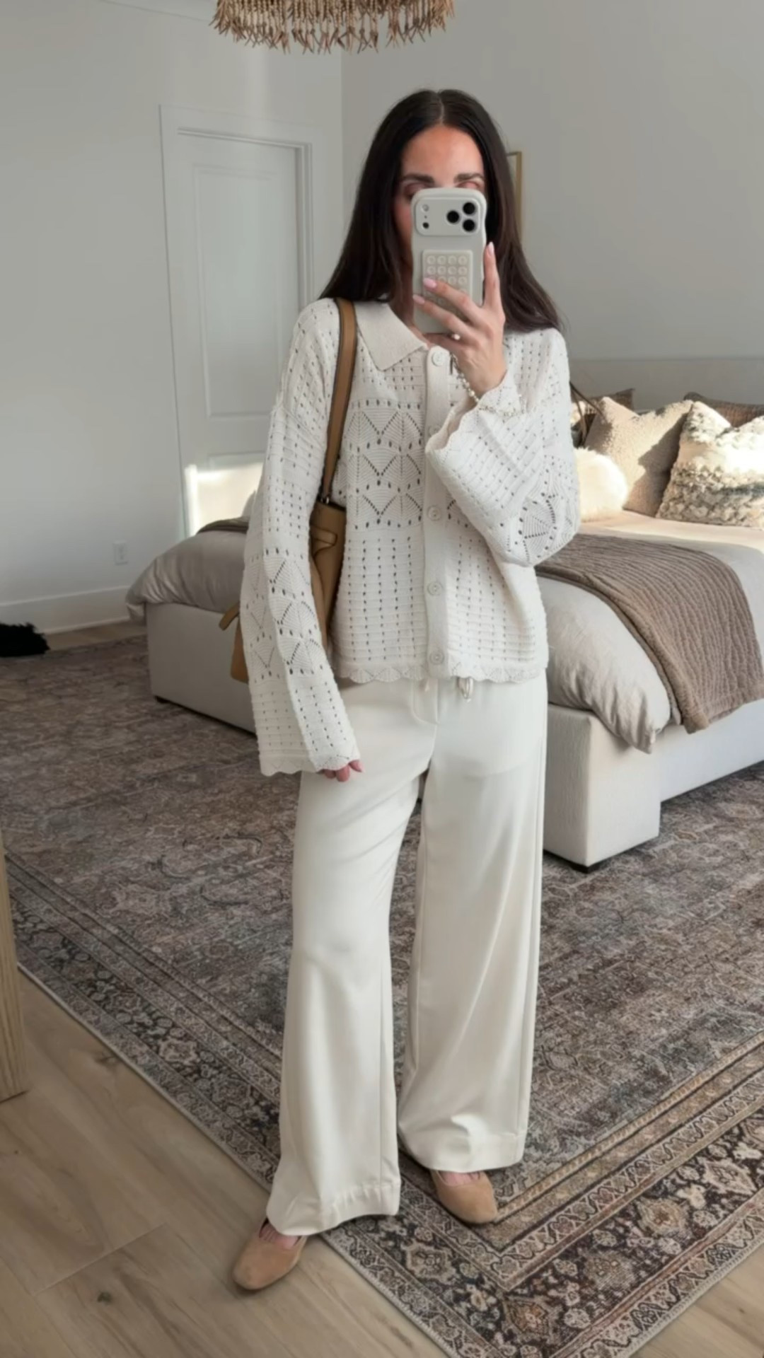 Crochet cardigan outfit, relaxed pants, monochromatic outfit, neutral outfit, all white outfit, annabrstyle

#LTKootd #LTKOver40