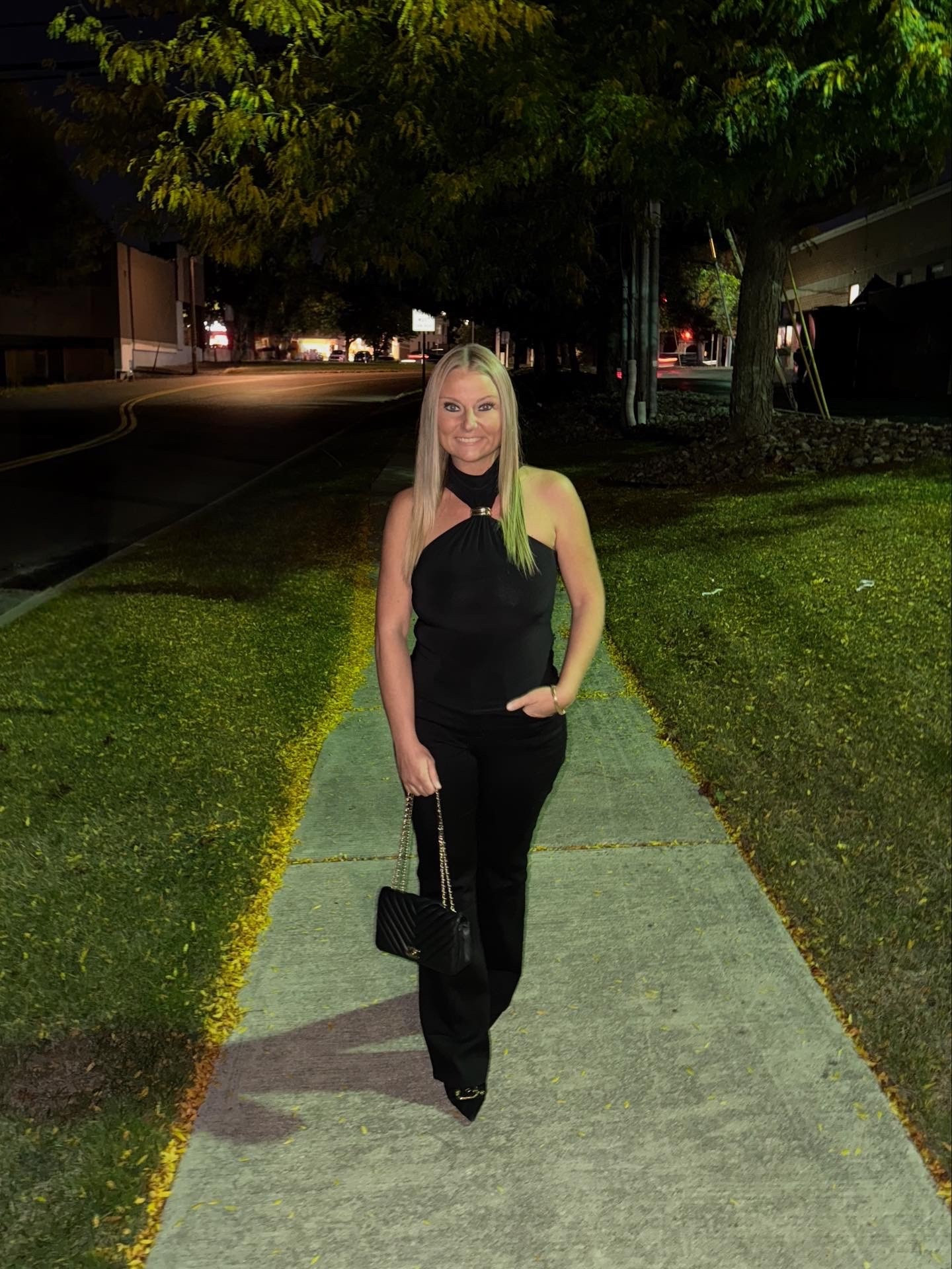 This Express halter top is a must have. Going-out tops are back in again, and this one does not disappoint. It runs true to size. I’m wearing a small.  