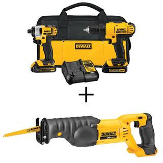 DEWALT 20V MAX Cordless Drill/Impact Combo Kit, 20V MAX Cordless Reciprocating Saw, (2) 20V 1.3Ah... | The Home Depot