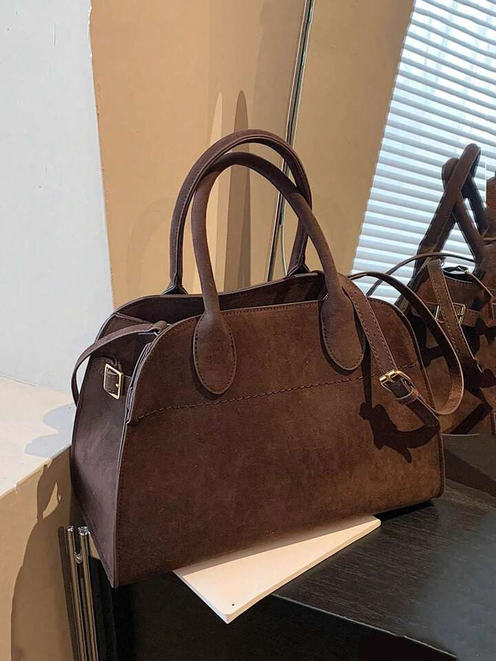 New Fashion Faux Suede Handbag Tote Bag, Vintage Simple Shoulder Crossbody Bag For Commuting, Tot... | SHEIN