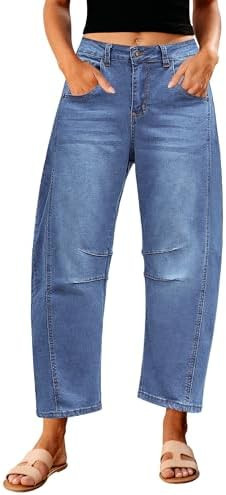 GRAPENT Barrel Jeans for Women Trendy High Waisted Wide Leg Baggy Cropped Relax Fit Stretch Denim... | Amazon (US)