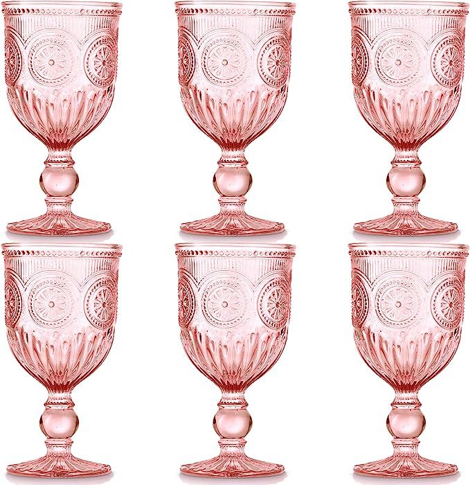 Pink Wine Glasses set of 6 pink goblets the perfect pink glassware for bridesmaid glassware brida... | Amazon (US)