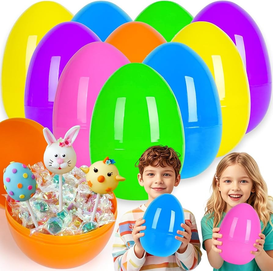 12 PCS 6" Jumbo Plastic Easter Eggs (6 Colors) – Giant Empty Fillable Eggs Bulk for Easter Bask... | Amazon (US)