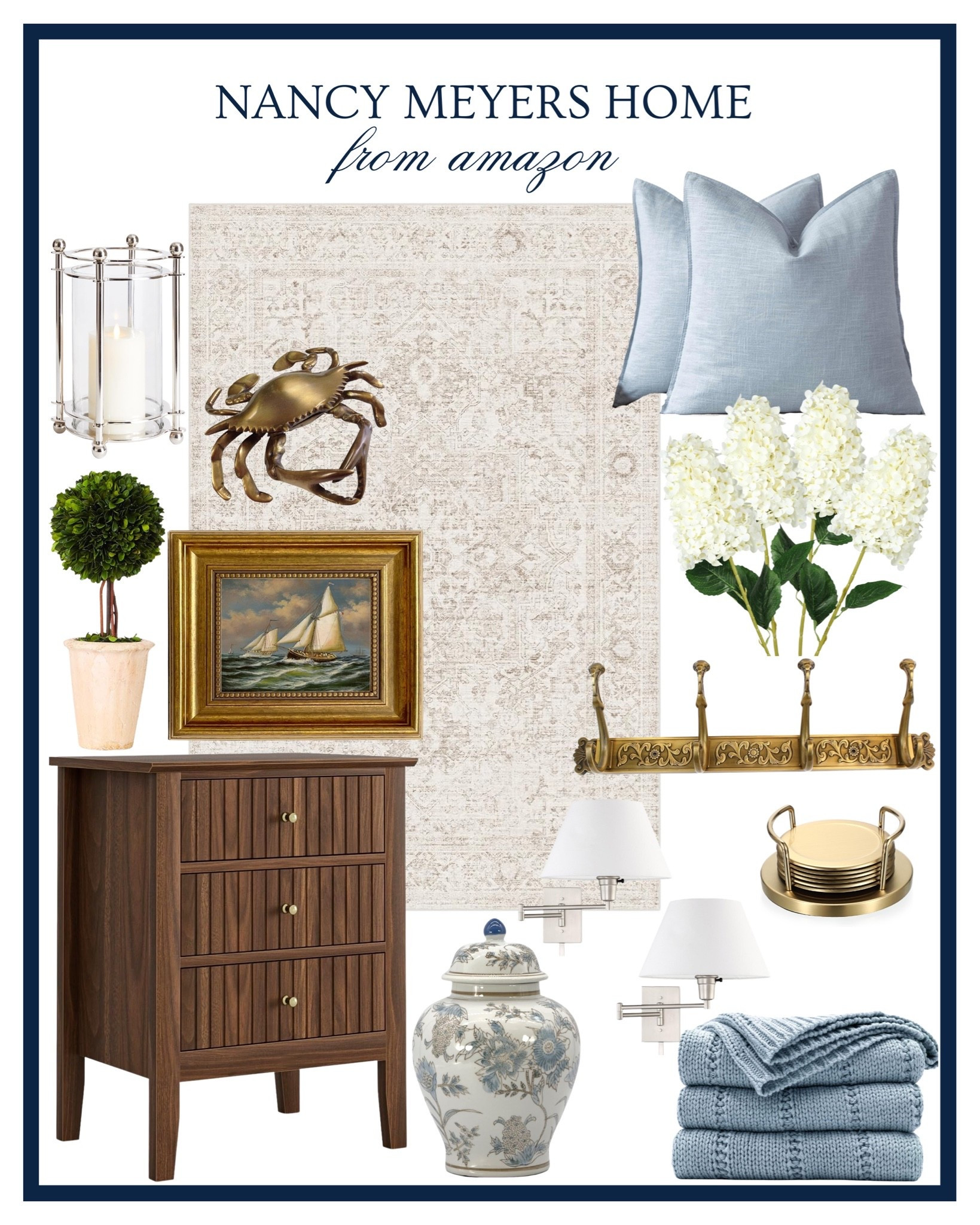 Nancy Meyers home inspiration from Amazon 🤍 Coastal home, Amazon home, blue and white home, New England home