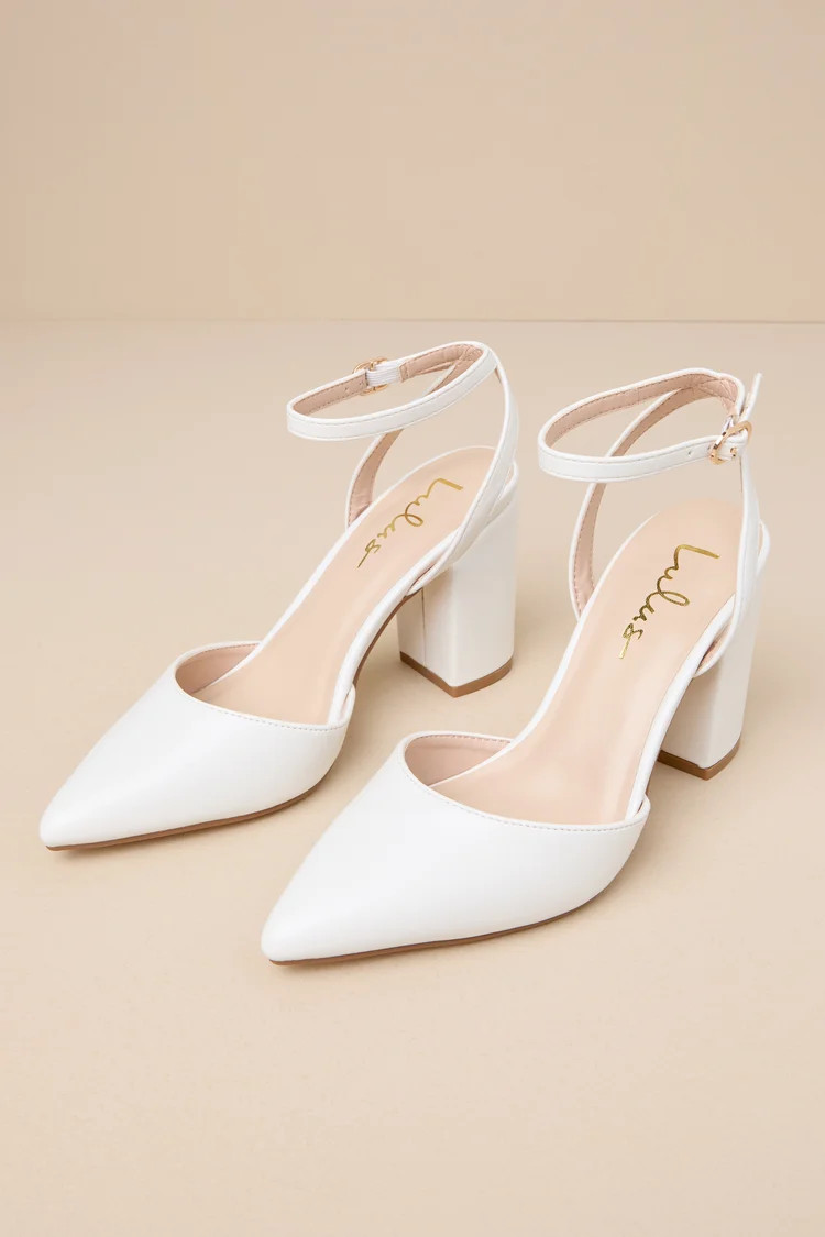 Embley White Pointed-Toe Ankle Strap Pumps | Lulus