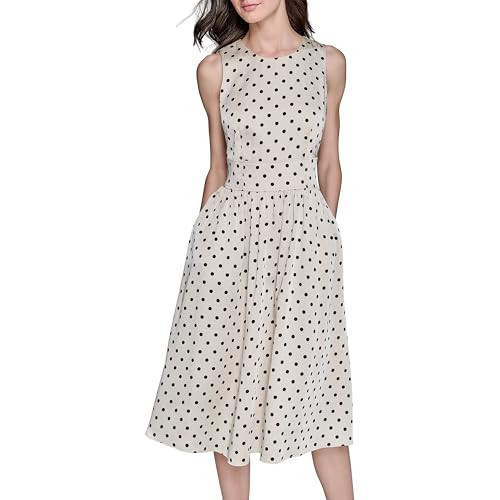 Karl Lagerfeld Paris Women's Polka Dot Print Sleeveless Midi Dress, Oyster Gray Black | Amazon (US)