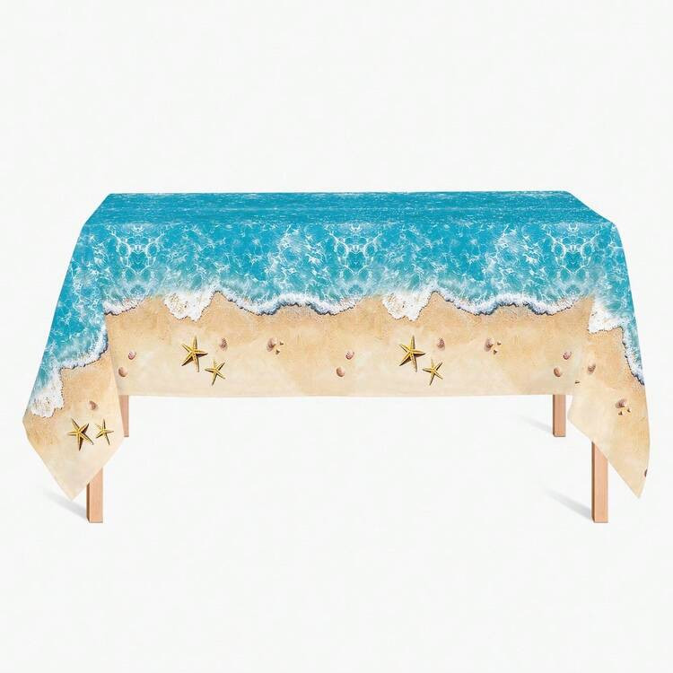 1pc Summer Beach Theme Tablecloth, Wave & Pool Party Decor Plastic Waterproof Printed Tablecloth,... | SHEIN