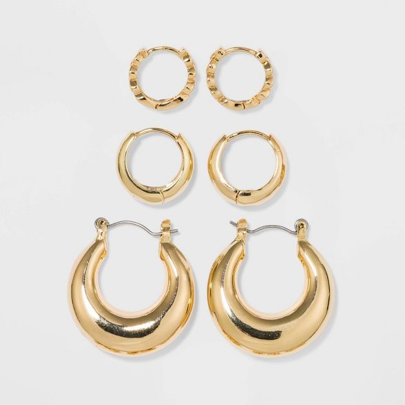 Shiny Gold Trio Hoop Earring Set 3pc - Wild Fable™ Gold | Target