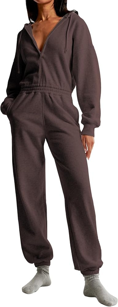 Jumpsuits for Women Casual Hoodie Long Sleeve Zip Up Sweatshirts Loose Jogger Sweatpants One Piec... | Amazon (US)