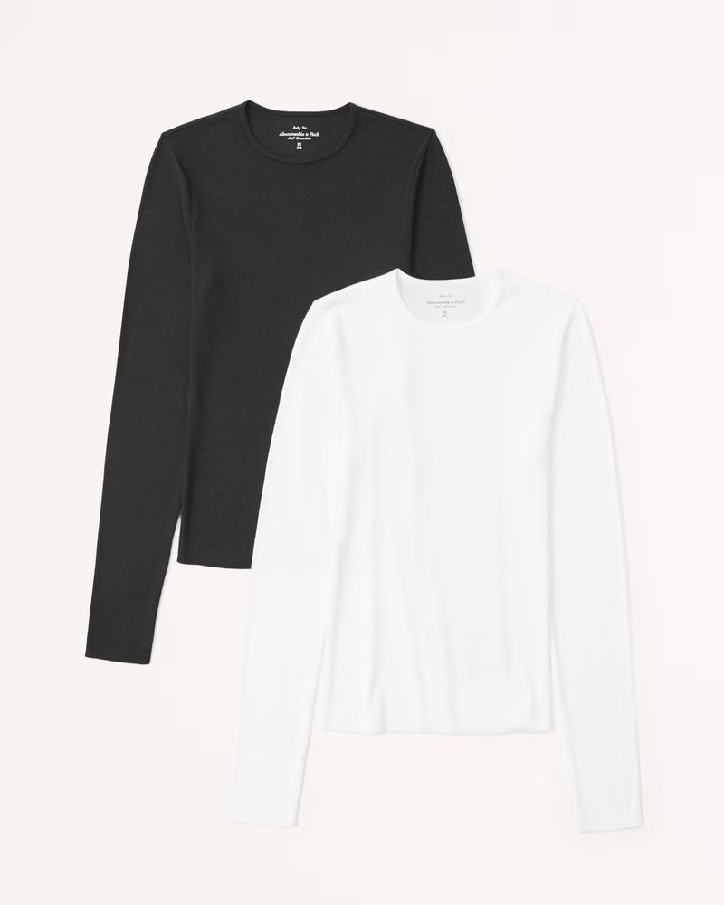 Women's 2-Pack Essential Long-Sleeve Featherweight Rib Tuckable Tops | Women's A&F Essentials | A... | Abercrombie & Fitch (US)