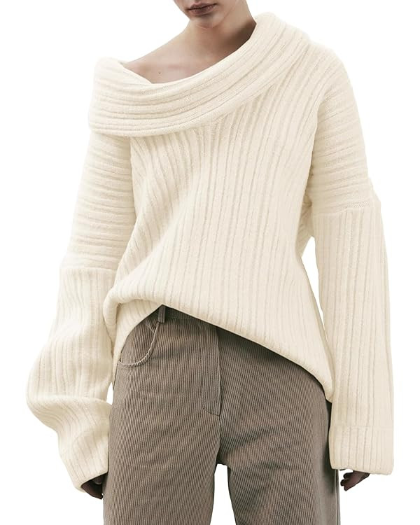 Saodimallsu Womens Off The Shoulder Sweater Top Oversized Fall Batwing Boat Neck Knit Sexy Casual... | Amazon (US)