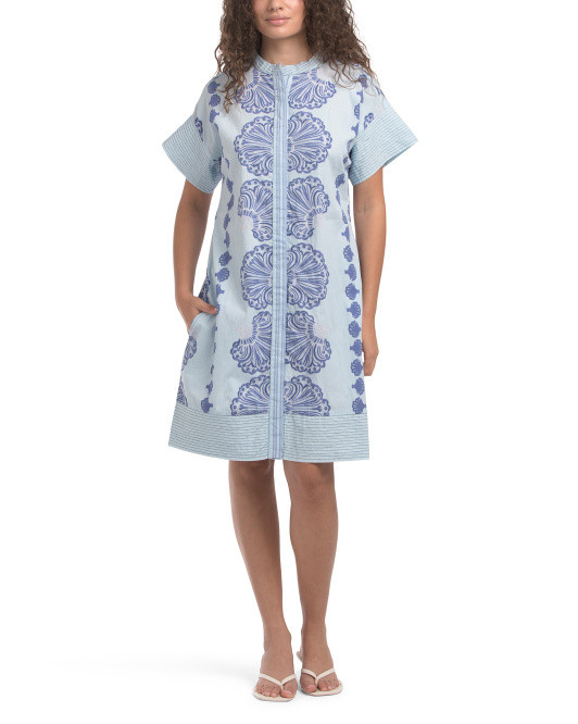 Short Sleeve Shell Print Mini Shirt Dress | TJ Maxx