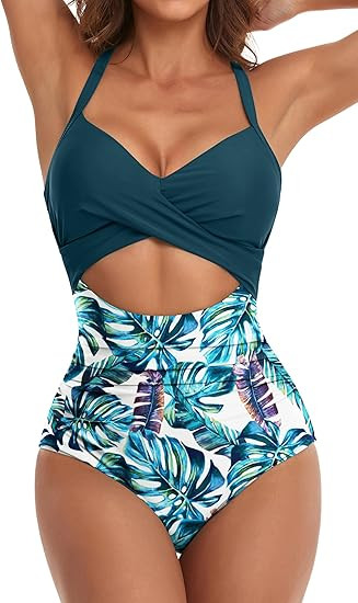 Eomenie Women's One Piece Swimsuits Tummy Control Cutout High Waisted Bathing Suit Wrap Tie Back ... | Amazon (US)
