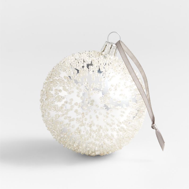 Handmade Beaded Silver Glass Ball Christmas Tree Ornament + Reviews | Crate & Barrel | Crate & Barrel