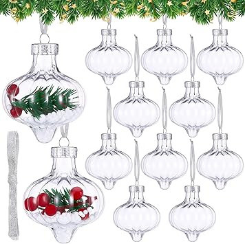 12 Pcs Christmas Plastic Ornament Balls, 3 Inches Lantern Shape Fillable Clear Ornaments Balls wi... | Amazon (US)
