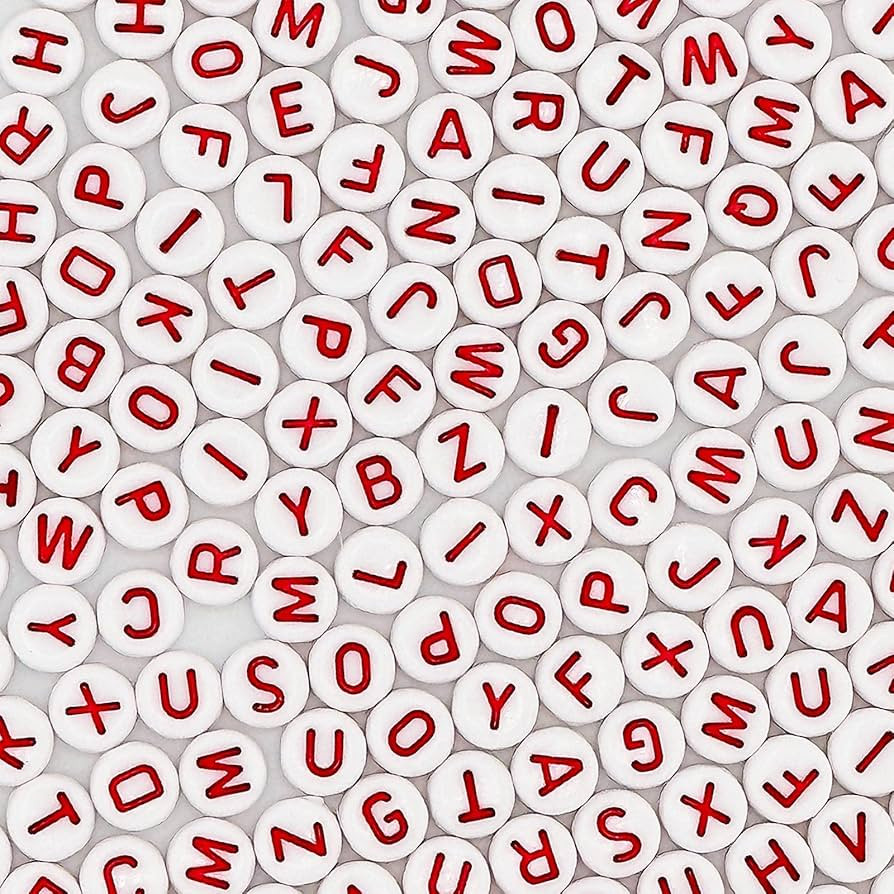 1200pcs 4×7mm Alphabet Beads White Round Acrylic Red Letter Beads, for Bracelets and Jewelry Mak... | Amazon (US)