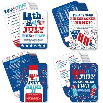 Big Dot of Happiness Firecracker 4th of July - 4 Red, White and Royal Blue Party Games - 10 Cards... | Target