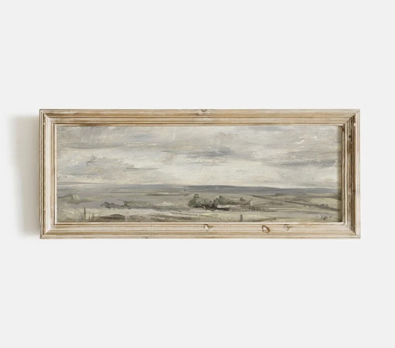 Large vintage seascape painting, Panoramic seascape above bed, Muted coastal print, Panoramic sea... | Etsy (CAD)