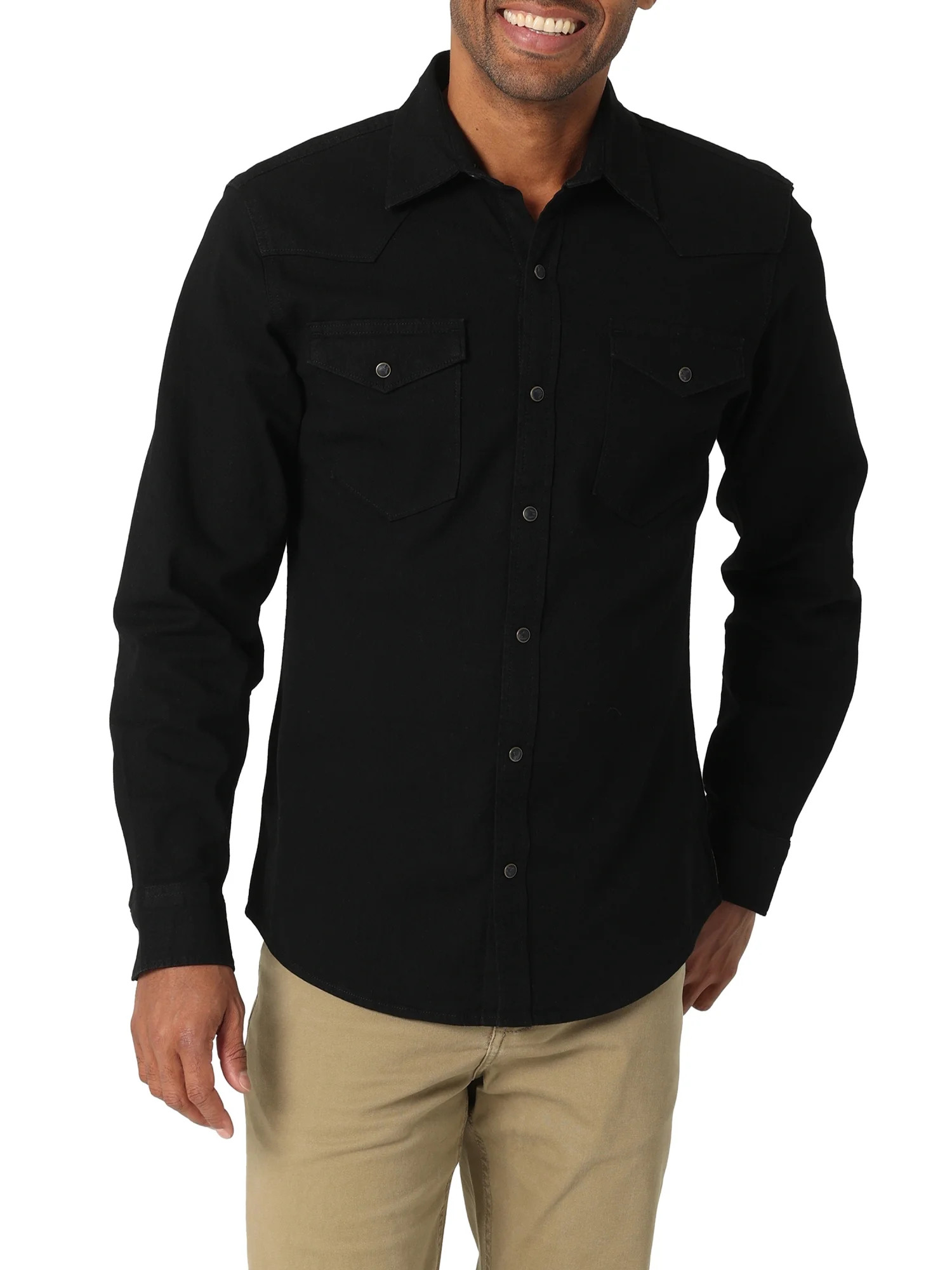 Wrangler® Men's Long Sleeve Slim Fit Woven Shirt - Walmart.com | Walmart (US)