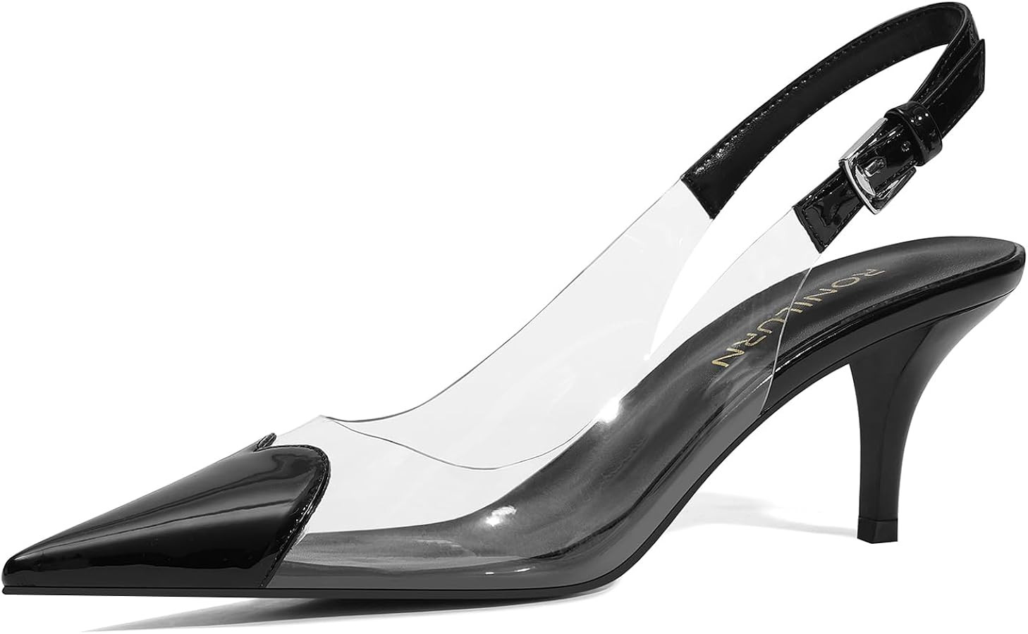 Women's Kitten Heels Clear Slingback Closed Pointed Toe Pumps Low Heel Dress Shoes Sling Back Com... | Amazon (US)