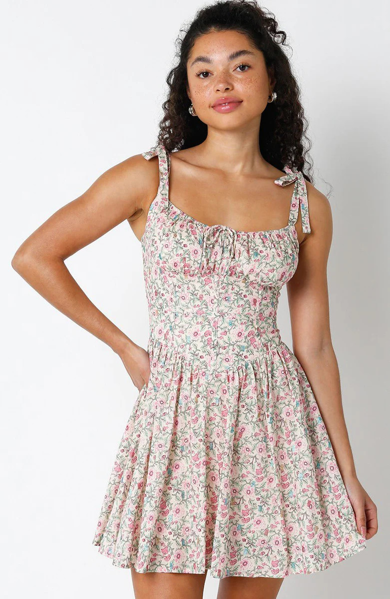 Chateau Pink and Green Floral Bustier Dress | Boho Pink
