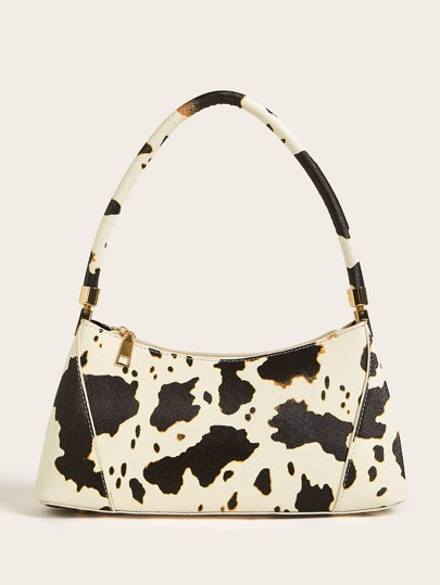Cow Pattern Zipper Decor Tote Bag | SHEIN