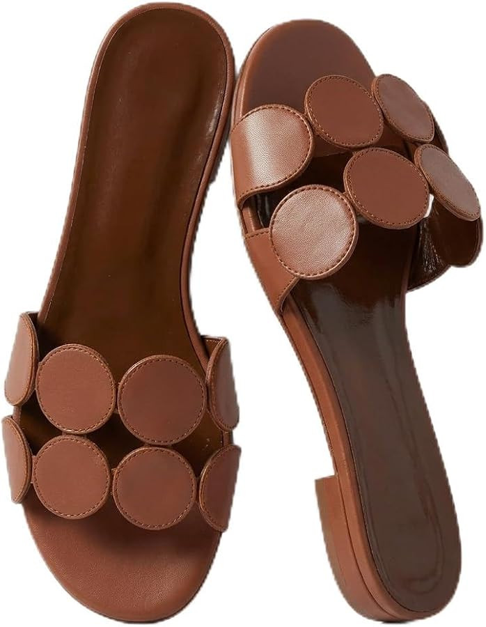 Flat Sandals for Women Fashion Open Toe Slip On Slide Sandals Comfortable Summer Travel Dressy Sh... | Amazon (US)