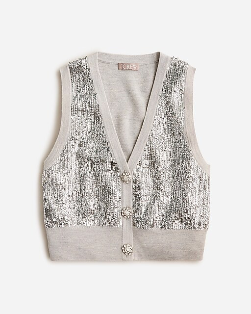 Merino wool V-neck sweater-vest in silver sequin | J. Crew US