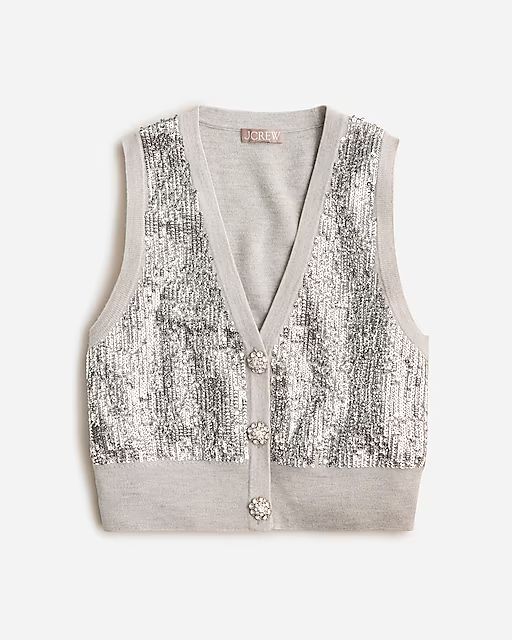 Merino wool V-neck sweater-vest in silver sequin | J.Crew US