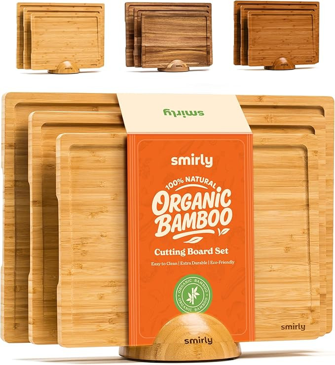 SMIRLY Wooden Cutting Boards For Kitchen Meal Prep & Serving - Bamboo Cutting Board Set with Hold... | Amazon (US)