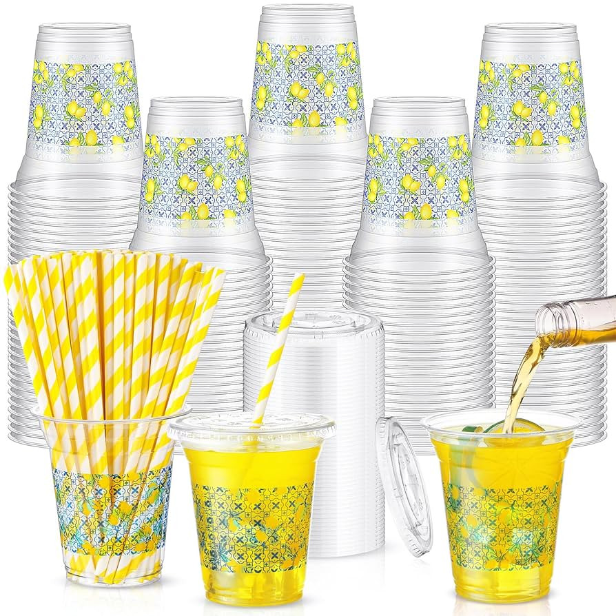 Umigy 100 Pack Plastic Disposable Cups with Lids and Straws 12 oz Disposable Cups for Juice Water... | Amazon (US)