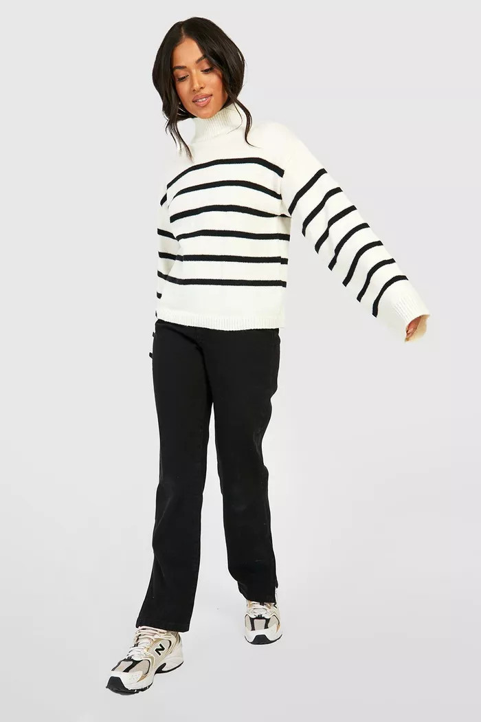 Petite Wide Sleeve Striped Sweater | boohoo (US & Canada)