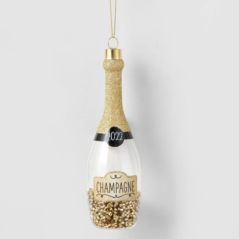 5.6&#34; Glass Champagne Bottle with Gold Beads Christmas Tree Ornament - Wondershop&#8482; | Target
