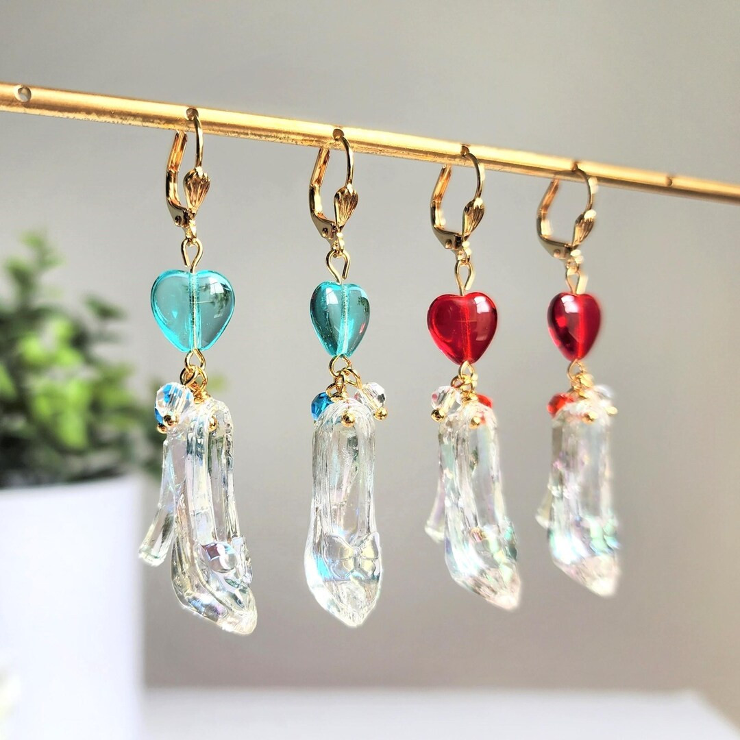 Cinderella Crystal Slipper Earrings | Fairytale Inspired Princess Shoe 14K Gold-plated Fun Jewelr... | Etsy (US)