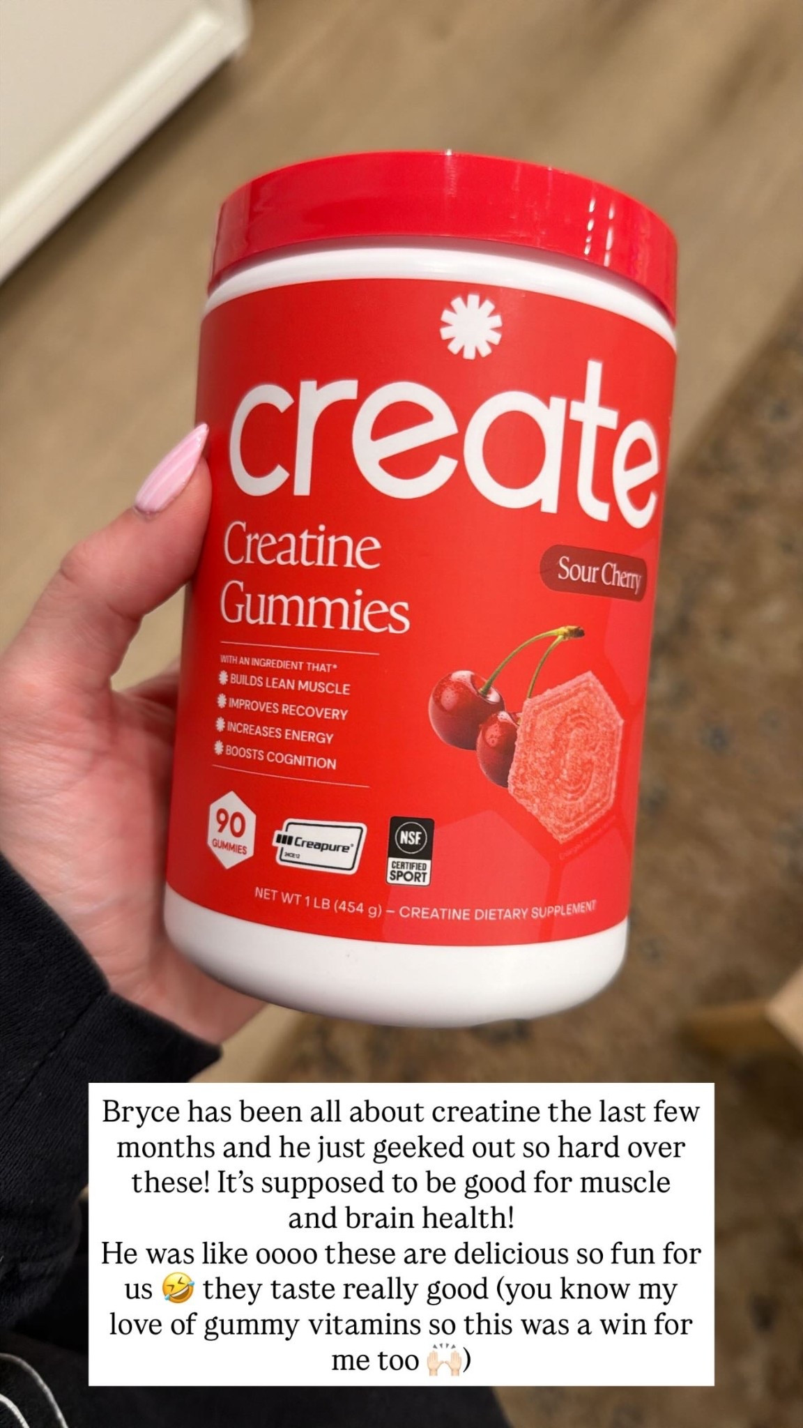Bryce has been all about creatine the last few months and he just geeked out so hard over these! It’s supposed to be good for muscle 
and brain health!
He was like oooo these are delicious so fun for us 🤣 they taste really good (you know my love of gummy vitamins so this was a win for me too 🙌🏻)