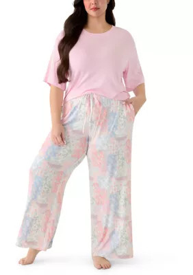 Wonderly Women's Plus Size Short Sleeve Top and Pant Pajama Set, Pink, 4XL | Belk