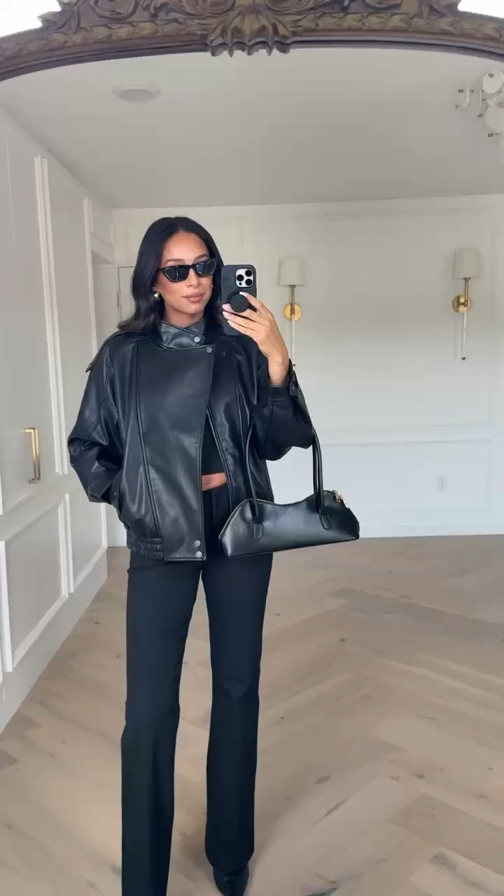 Back in Stock!! This faux leather jacket looks $$$ but it’s under $150 👏🏽 tons of compliments on this! Wearing size S baby tee, S leather jacket and size 29 long bootcut pants 

fall outfit, fall fashion, fall outfits women, abercrombie jeans, abercrombie denim, sale alert

#LTKSeasonal #LTKSaleAlert