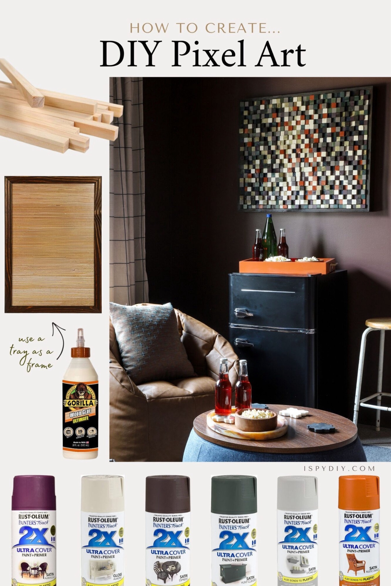 This Pixel Art is made of approx. 1,000 dowels.  It was the perfect piece of abstract art for this teenage dream room makeover. Read about the full room makeover at ispydiy.com. 

#roommakeover #abstractart 

#LTKhome #LTKkids #LTKfamily