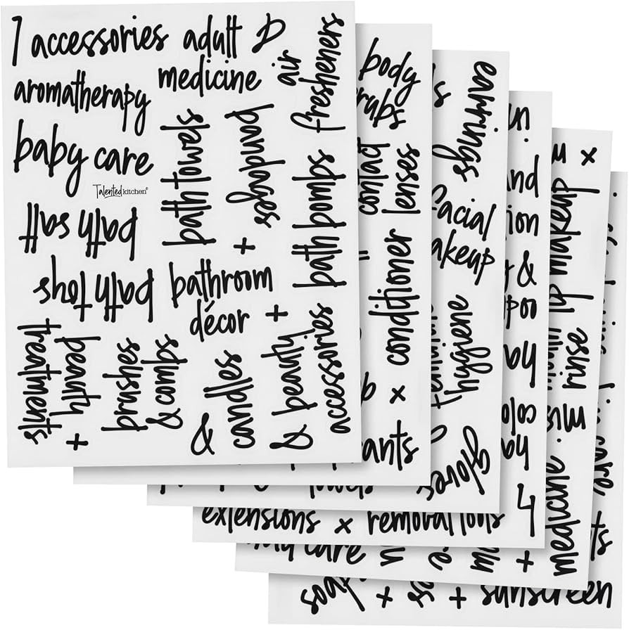 Talented Kitchen 192 Pack Preprinted Bathroom Labels for Containers, Black on Clear Stickers for ... | Amazon (US)