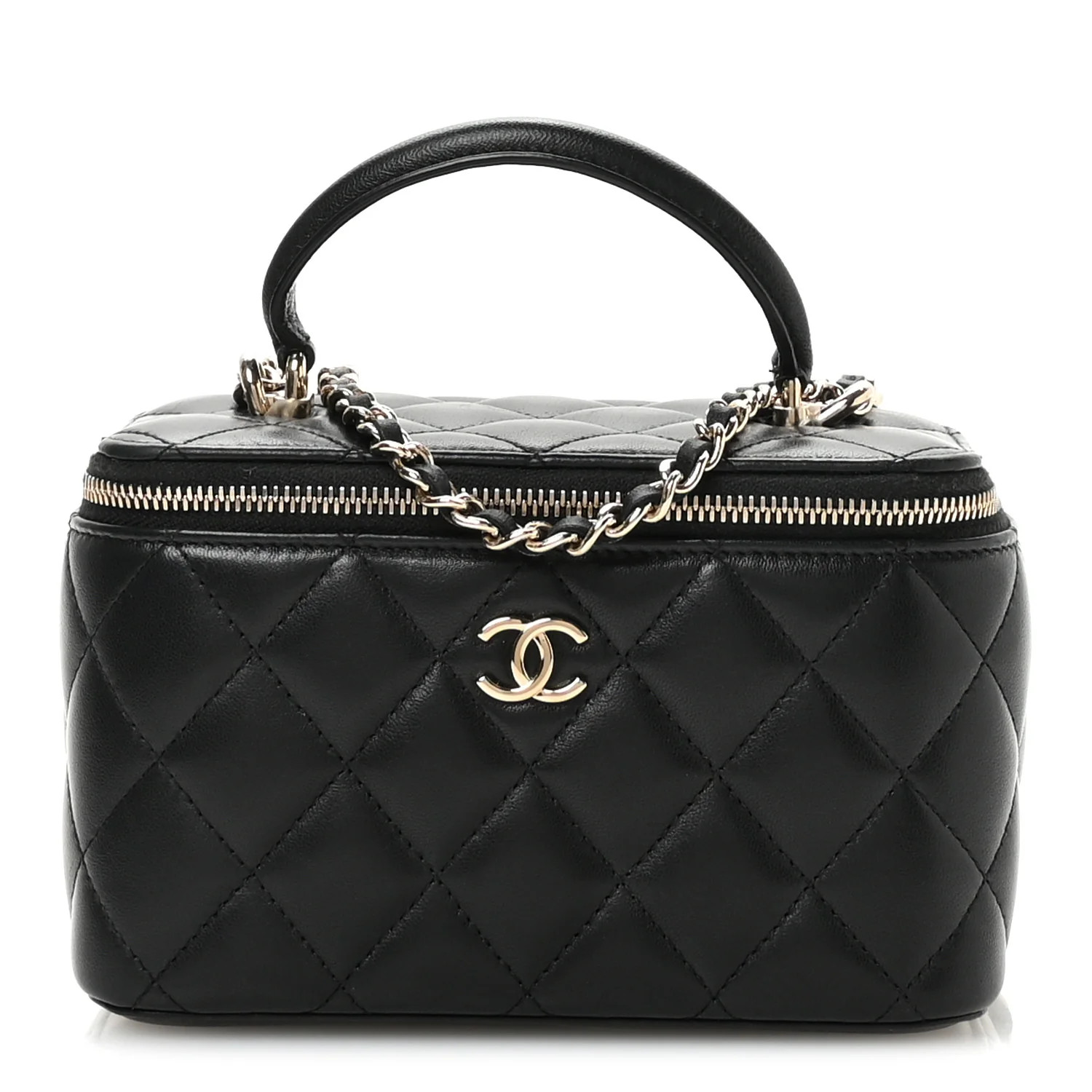 Lambskin Quilted Small Top Handle Vanity Case With Chain Black | FASHIONPHILE (US)