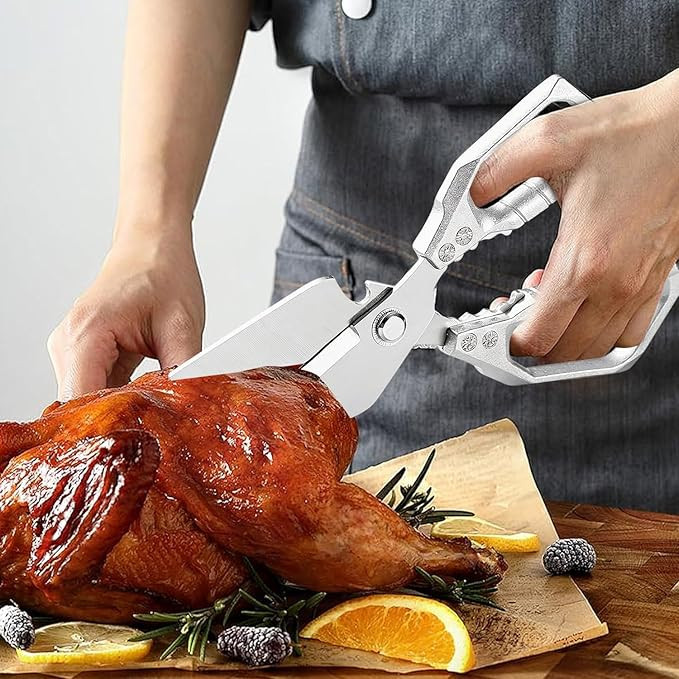 Tesoura de cozinha multiuso – Tesoura de cozinha de aço inoxidável, tesoura de carne prateada... | Amazon (BR)