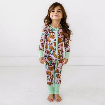 Pink Sleepy Sloths Bamboo Viscose Zippy | Little Sleepies