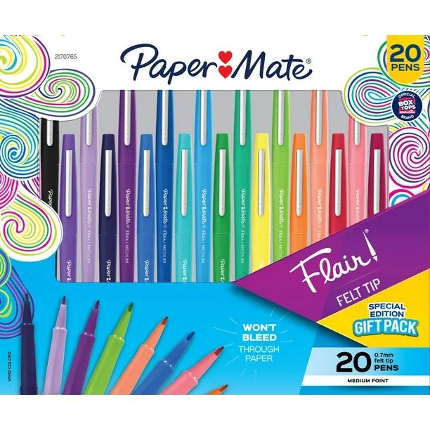 Paper Mate Flair Felt Tip Pens, Medium Point (0.7mm), Assorted Colors, 20 Count | Walmart (US)