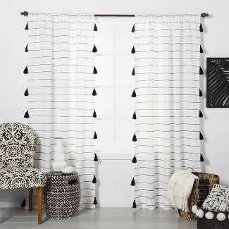 Contrast Stripe Light Filtering Curtain Panel with Tassels - Opalhouse™ | Target