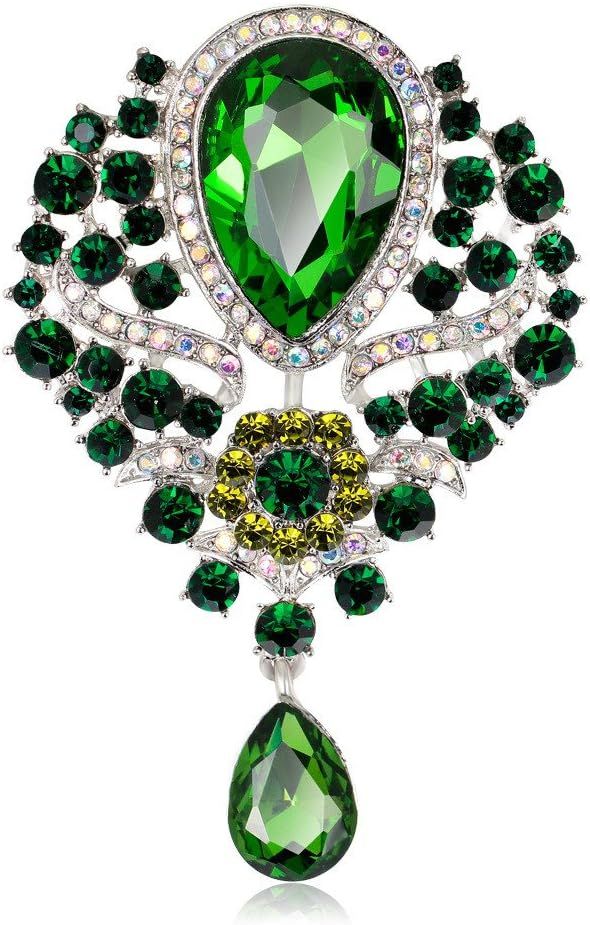 Reizteko Wedding Bridal Big Crystal Rhinestone Bouquet Brooch Pin for Women (Green) | Amazon (US)